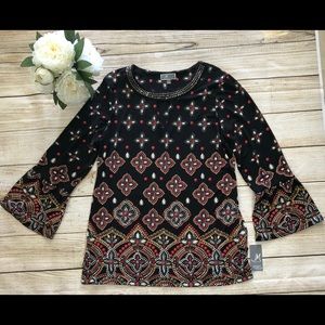 NWT JM Collection L Shirt Key Hole Jeweled Collar